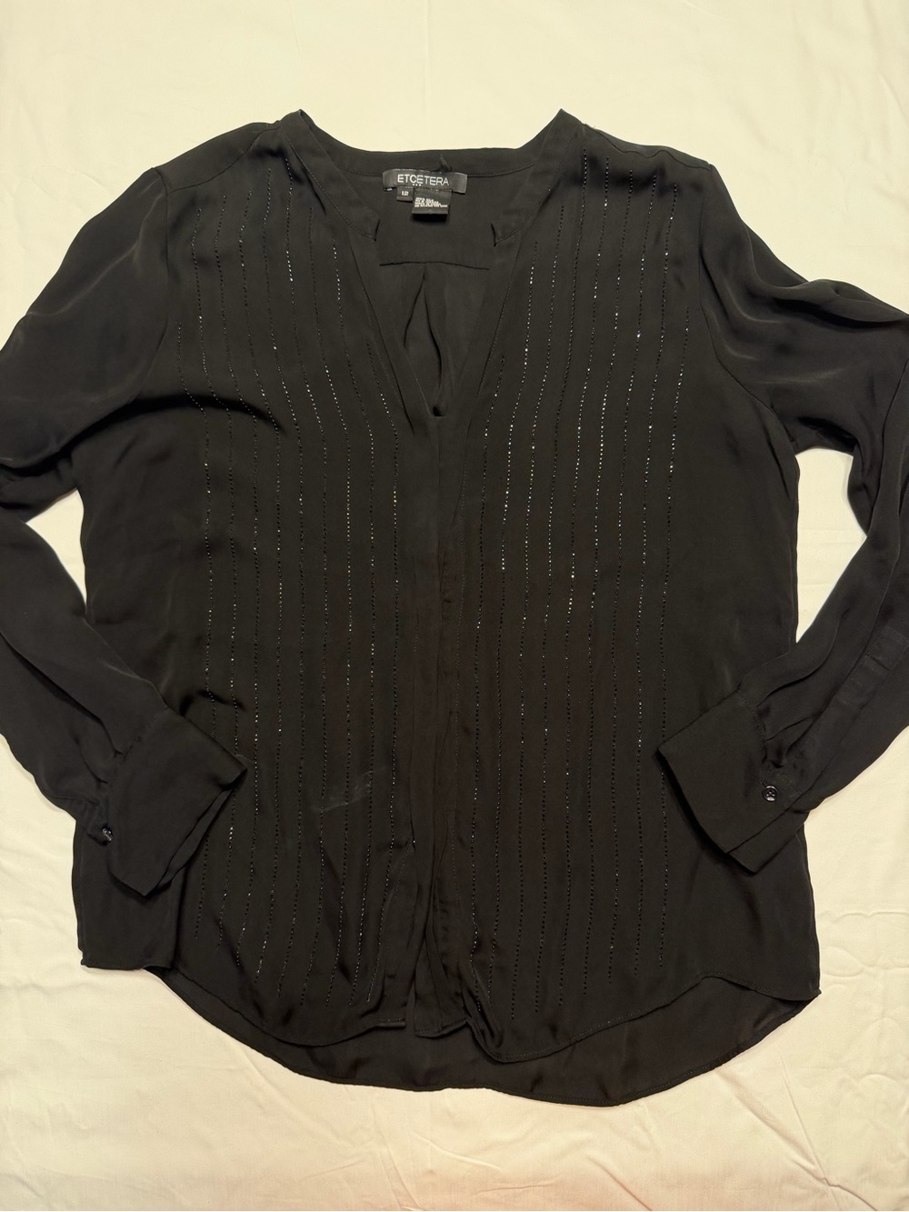 Etcetera Black Silk Long-Sleeve Sheer Button-up Blouse with Embellishments 12